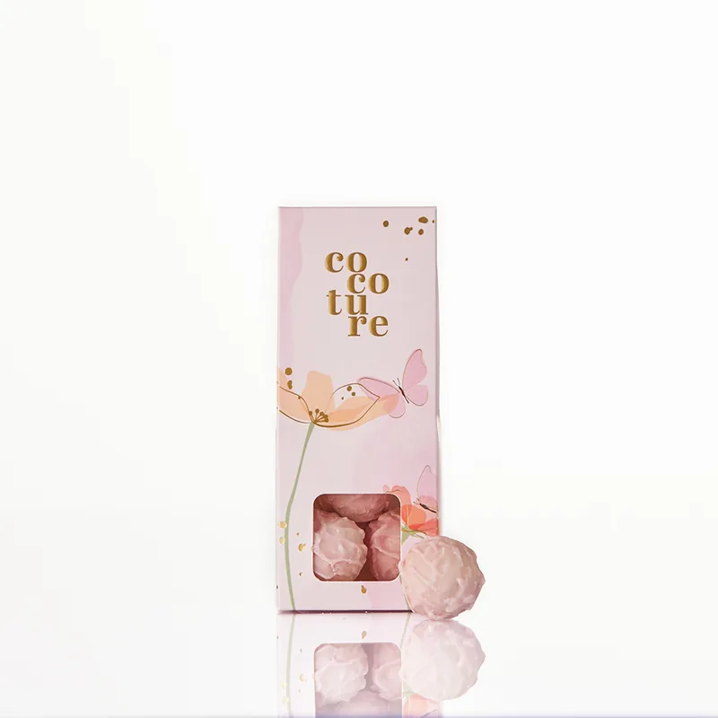 Champagnetrøfler i lyserød Cocoture dragébox - 45g