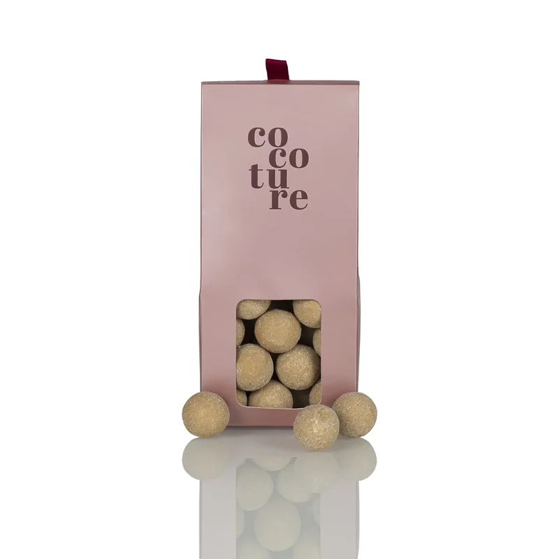 Karamellove i lyserød metallic Cocoture dragébox - 90g