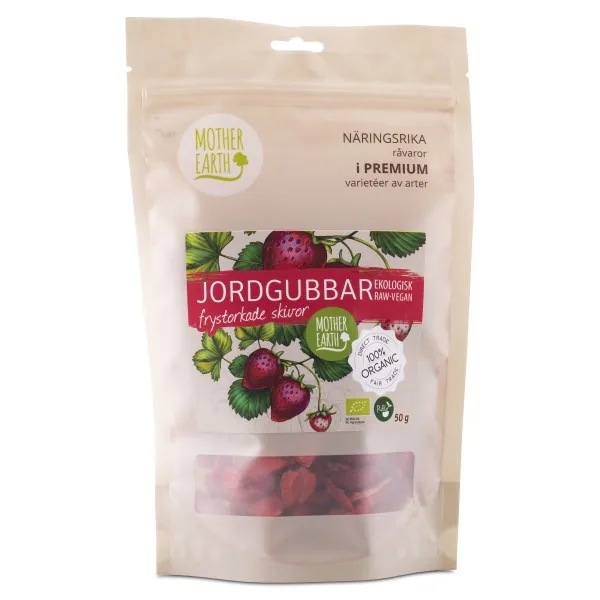 Mother Earth Frysetørrede Jordbærskiver Raw & Øko, 50 g