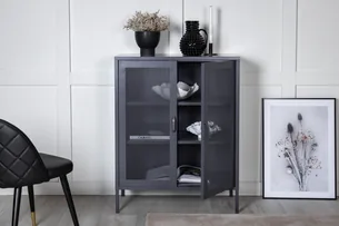 Venture Home Misha skab  -  Grå stål med netdøre  -  80×102×40 cm