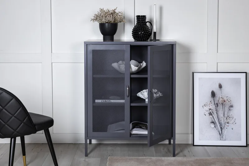 Venture Home Misha skab  -  Grå stål med netdøre  -  80×102×40 cm