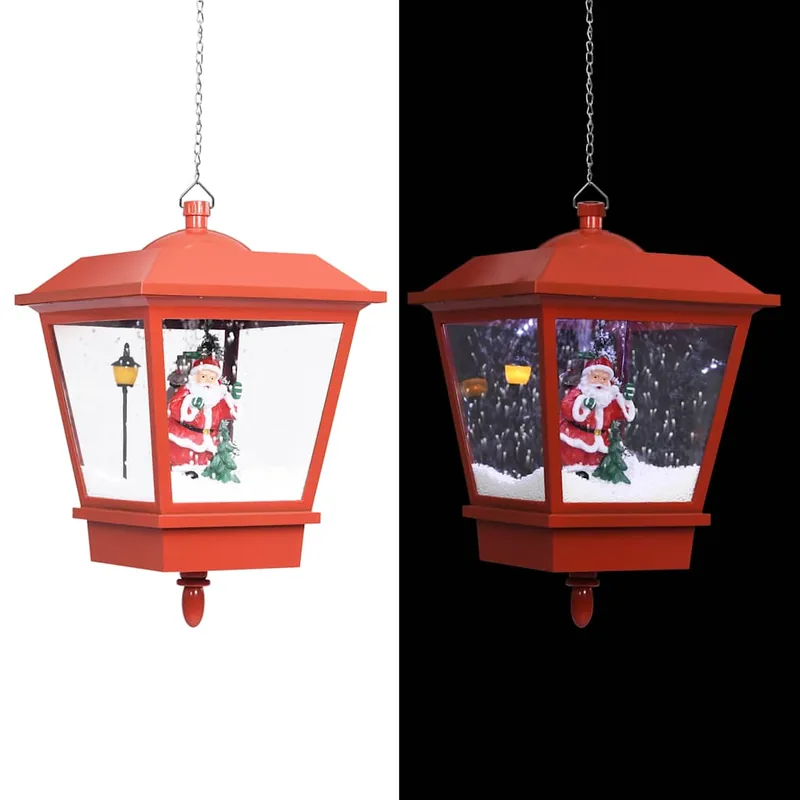 Hængende julelampe med LED-lys og julemand 27x27x45 cm rød