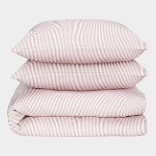 Bambus sengetøj hvid/gammel rosa stribet 200x200