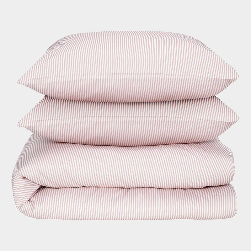 Bambus sengetøj hvid/gammel rosa stribet 200x200