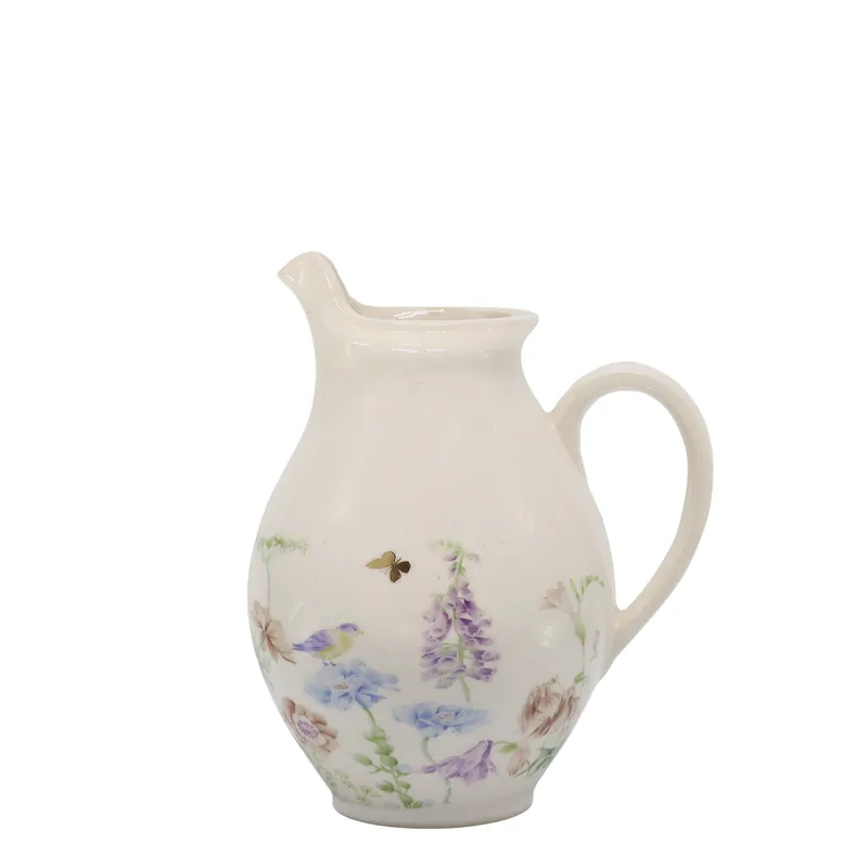 Håndlavet keramikkande med blomster  Papillon | Creme