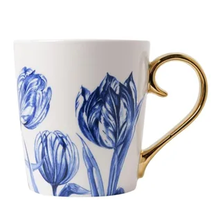 Krus porcelæn Tulipan med Guldhank 300 ml Delftblå - Heinen Delfts Blauw
