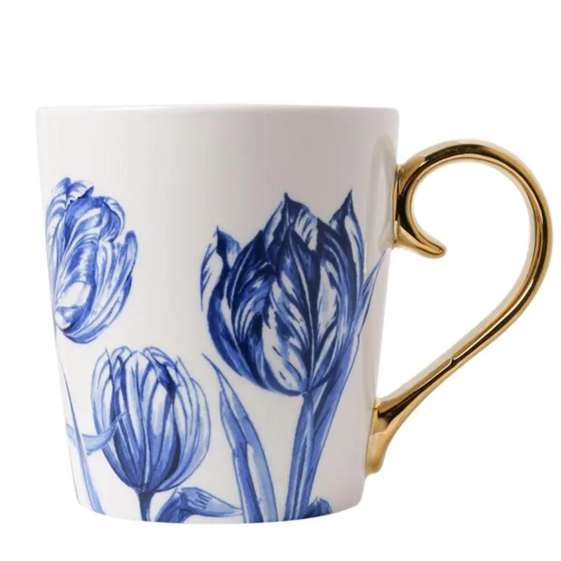 Krus porcelæn Tulipan med Guldhank 300 ml Delftblå - Heinen Delfts Blauw