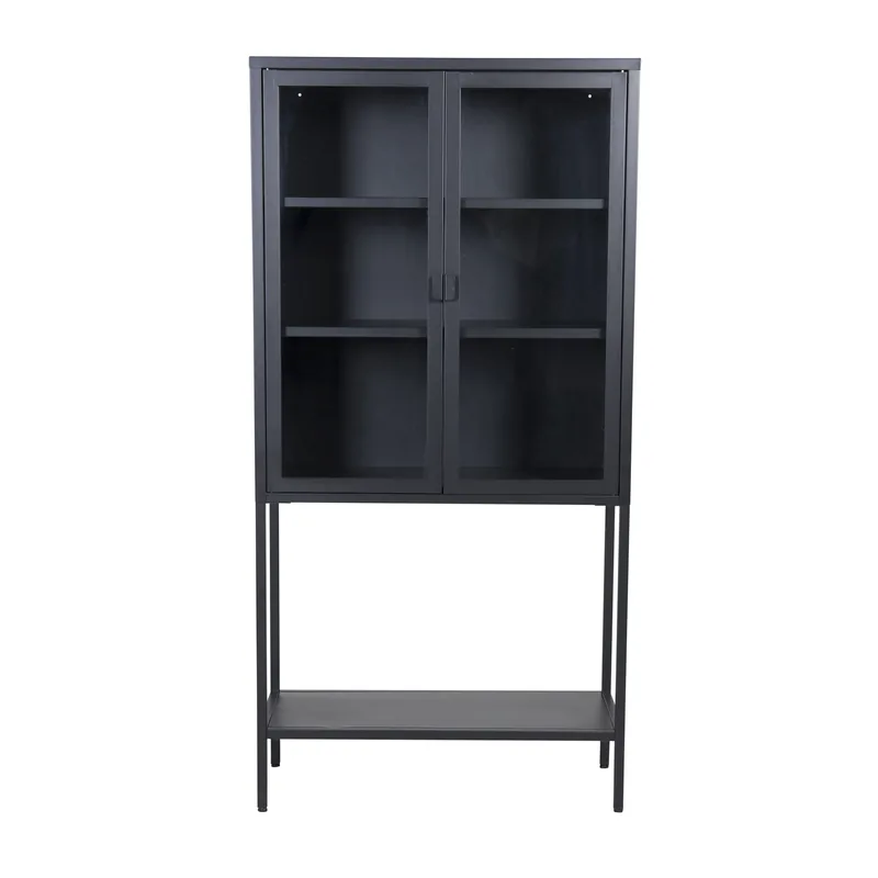 VENTURE DESIGN High Wide skab, m. 2 låger og 3 hylder - glas og sort stål