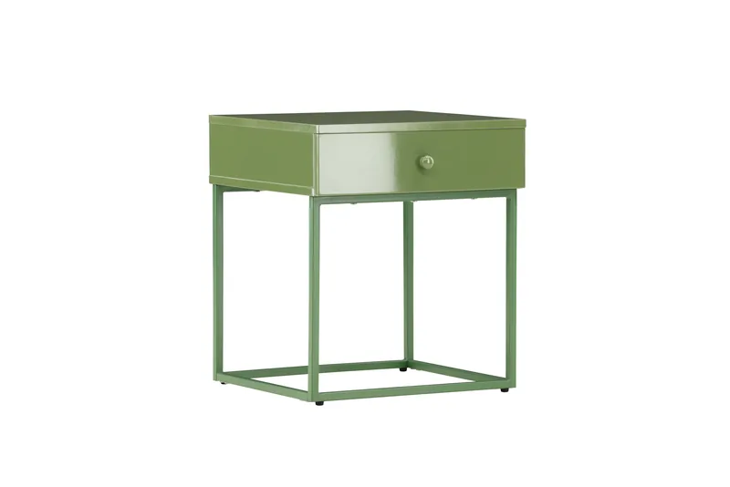 VENTURE DESIGN Bakal natbord, m. 1 skuffe - grøn MDF og grøn stål (41x41)