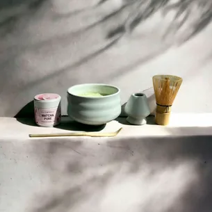Matcha te sæt inkl. kop/skål uden hældetud (30g Matcha og al tilbehør)