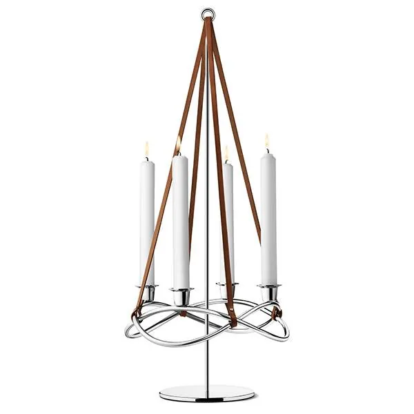 Georg Jensen Season forlænger til lysestage - Blankt rustfrit stål/brun læder  : Erling Christensen Møbler