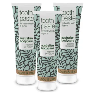 3 stk. Tea Tree Oil Tandpasta Kokos & Zink  â Til daglig pleje ved paradentose, svamp og tandkødsbetændelse - 3 stk.