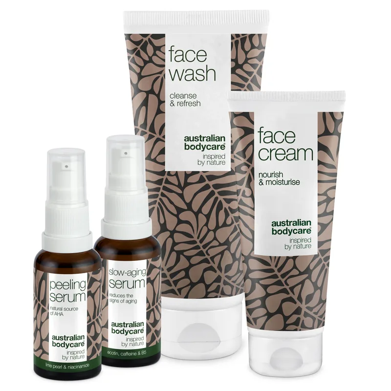 4-pak anti-age produkter til moden hud (50+) â Anti-age Serum, Peeling Serum, rens og ansigtscreme mod rynker