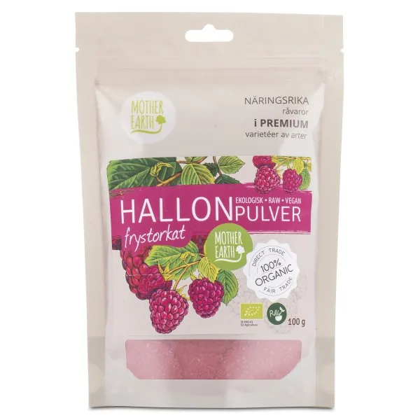 Mother Earth Frysetørret Hindbærpulver Raw & Øko, 100 g