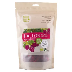 Mother Earth Frysetørrede Hindbær Hele Raw & Øko, 50 g