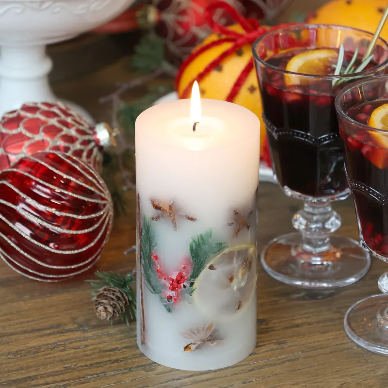 Bloklys med Julekrydderier H14/Ø7 cm - 38 Timer - Chic Antique