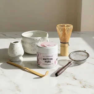 Matcha sæt med lys keramikskål og holder