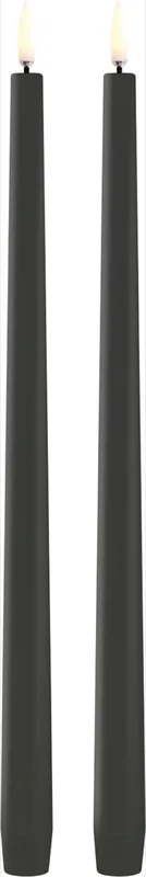 LED Slim Taper Candle, Grey, Smooth, 2pack, 2,3x32 cm