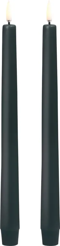 LED Taper Candle, Pine Green, Smooth, 2pack, 2,3x25 cm