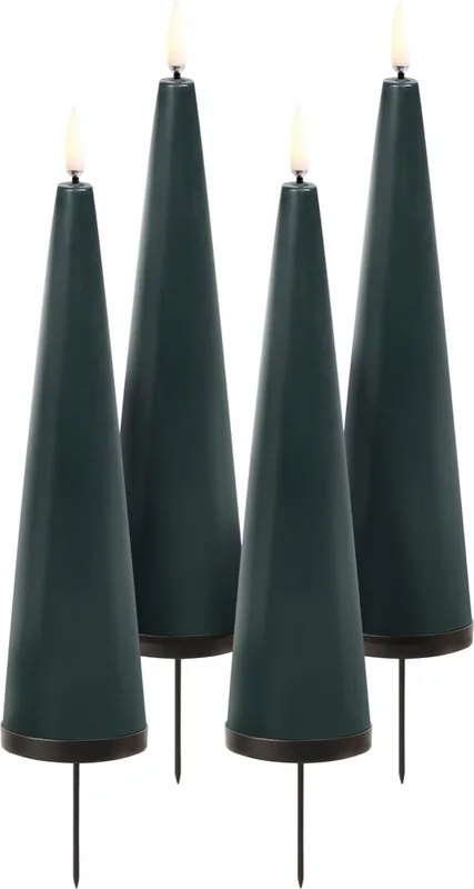 Giftbox w. Spike, Remote, LED Cone Candle, Pine Green, Smoot