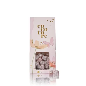 Gourmet vegansk/glutenfri vingummi m/ røde bær i lyserød Cocoture dragébox - 100g