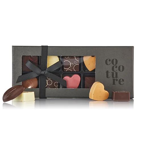 Chokoladeæske med 9 stk. fyldte chokolader fra Cocoture i sort æske - 81g