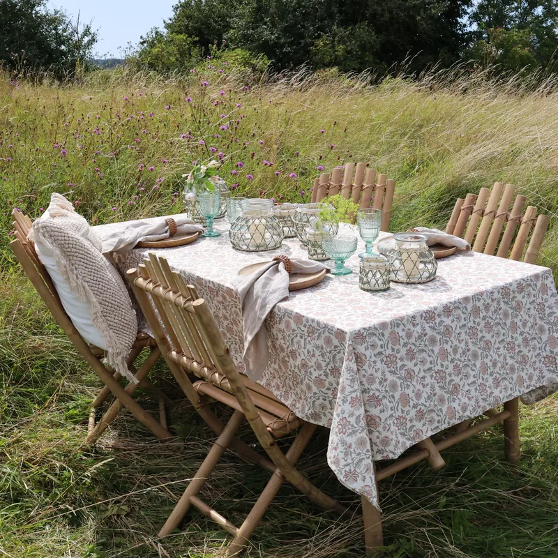 Dug med Blomsterprint 240x140 cm Creme - Bomuld | Chic Antique