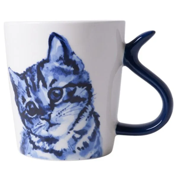 Krus Kat med kattehale-hank 300 ml  Heinen Delfts Blauw