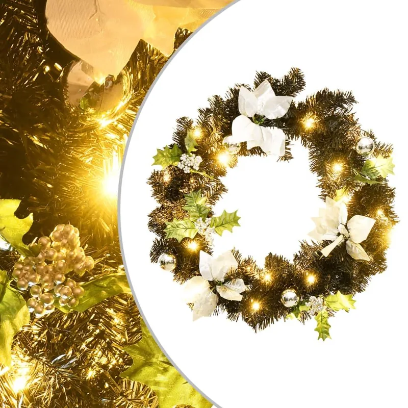 Julekrans med LED-lys 60 cm - sort/sølvfarvet