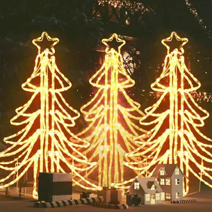 Juletræsfigurer med LED-lys 3 stk. 87 x 87 x 93 cm - varmt hvidt lys
