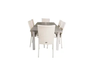 Venture Home Albany spisebord 152/210x90 med 6 Anna armstole, hvid