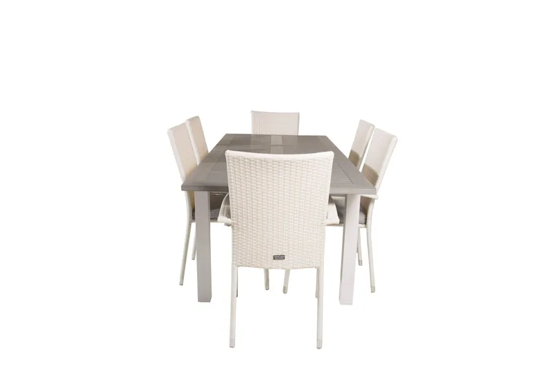 Venture Home Albany spisebord 152/210x90 med 6 Anna armstole, hvid