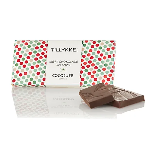 'Tillykke'-gave - Cocoture mørk chokoladeplade med hilsen - 55g