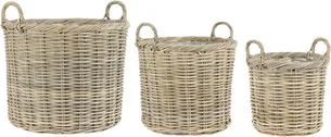 Kurvesæt rund rattan m/ plast & 2 hanke - Ib Laursen, 3 stk.