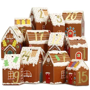 Adventskalender med 24 peberkagehuse i karton | Papierdrachen