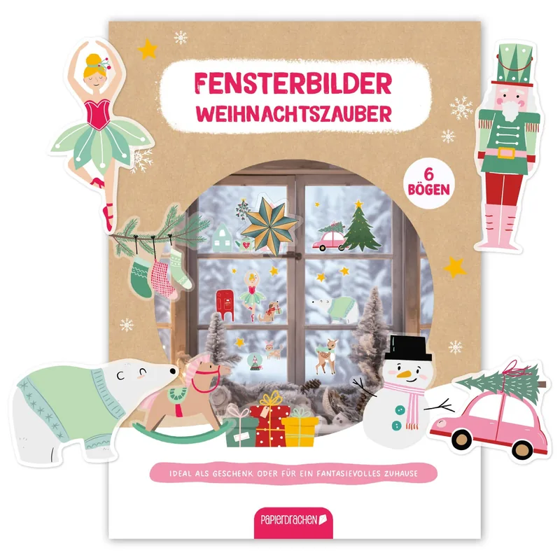 Vinduesklistermærker til jul  Holly Jolly Pink  6 A4-ark | Papierdrachen