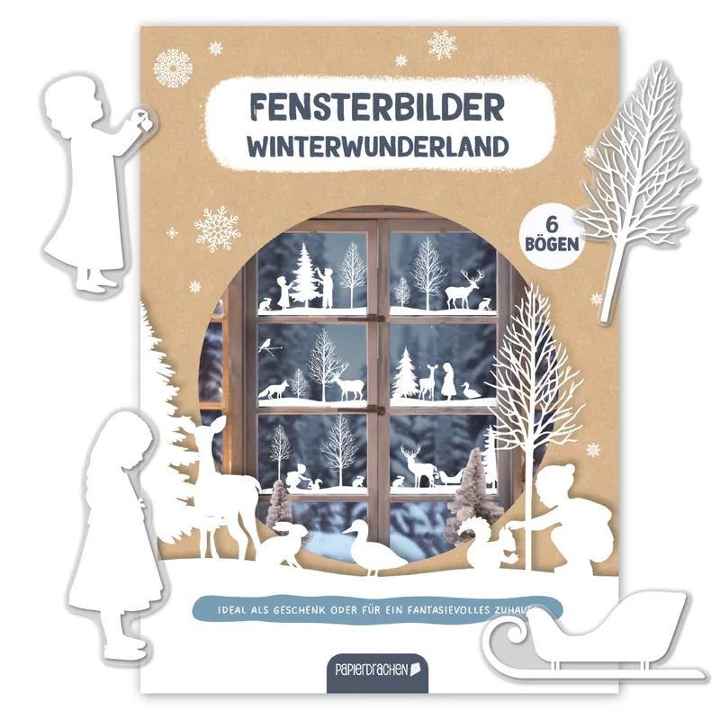 Vinduesklistermærker til jul  Vinterlandskab  6 A4-ark | Papierdrachen