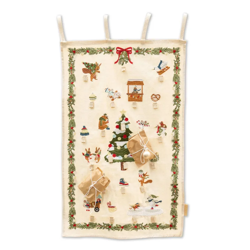 Adventskalender med vinterdyr og løkker  40 × 71,5 cm | Papierdrachen