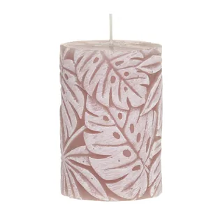 Macon Bloklys med Bladmønster Støvet Rosa 45 Timer H10 cm - Chic Antique