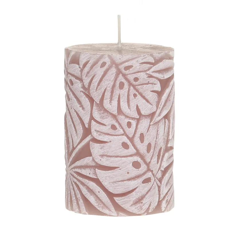Macon Bloklys med Bladmønster Støvet Rosa 45 Timer H10 cm - Chic Antique