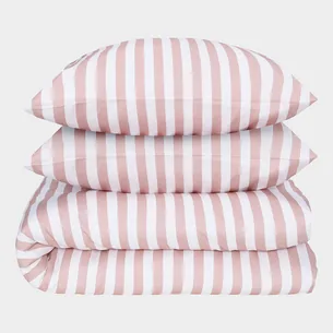 Bambus sengetøj hvid/gammel rosa stribet bred 200×220