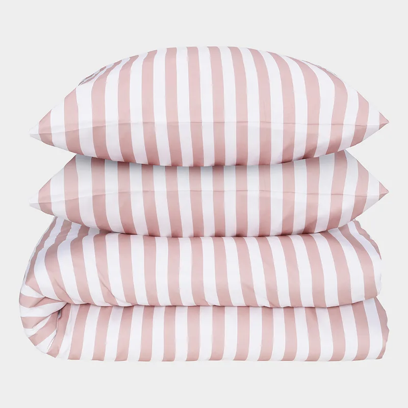 Bambus sengetøj hvid/gammel rosa stribet bred 200×220