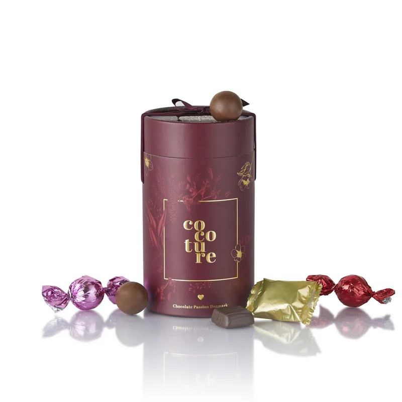 Fyldt chokolade og marcipan i flot Cocoture gaverør - 230g