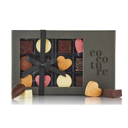 Chokoladeæske med 14 stk. fyldte chokolader fra Cocoture i sort æske - 126g