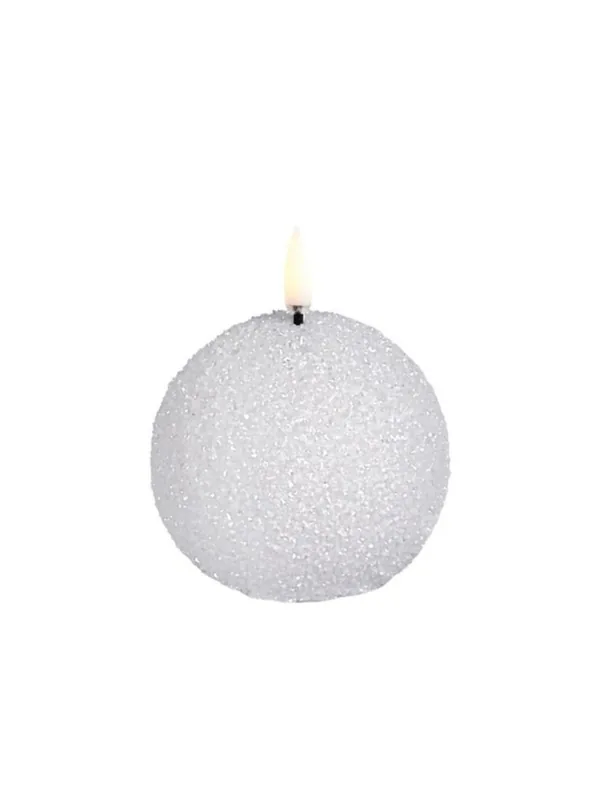 ROUND LED-stearinlys, hvid, Ø 7 cm, glitter – Uyuni Lighting - Stue - Andet - Med én lyskilde