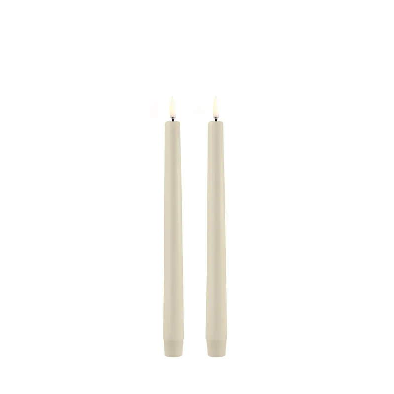 LED Taper Candle, Oyster Grey, Smooth, 2pack, 2,3x25 cm