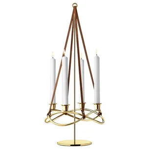 Georg Jensen Season forlænger til lysestage - Rustfrit stål belagt med18 kt guld/brun læder  : Erling Christensen Møbler