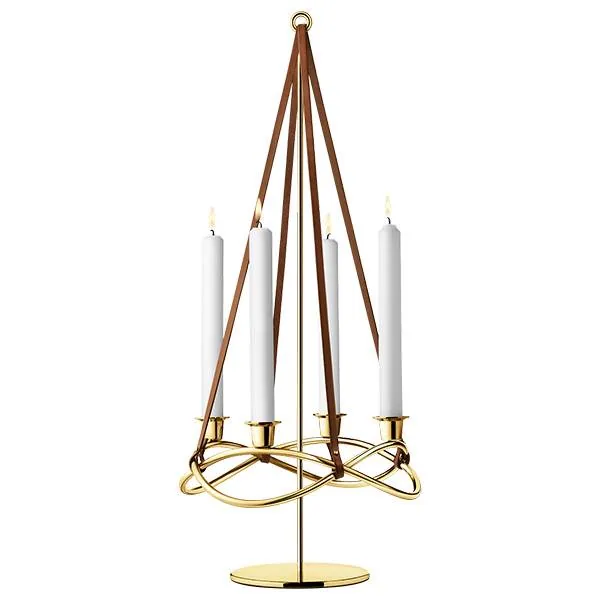 Georg Jensen Season forlænger til lysestage - Rustfrit stål belagt med18 kt guld/brun læder  : Erling Christensen Møbler