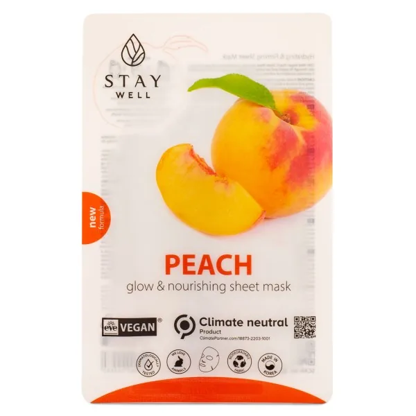 StayWell Vegan Sheet Mask, 1 stk, Peach
