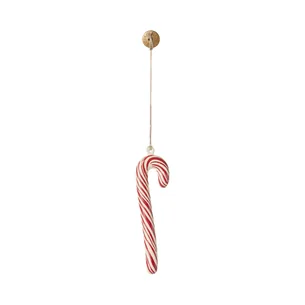 Sukkerstok rød m/ hvide striber metalornament - Maileg L: 12